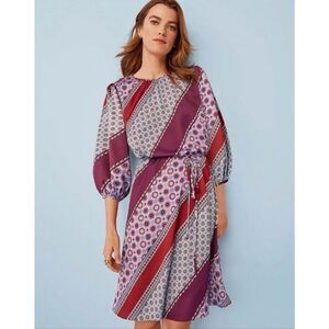 Ann Taylor Sz 8 Geo Stripe Belted Flare Dress